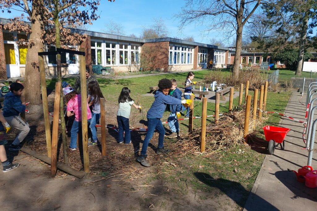 Die Garten-AG baut die Totholzhecke (Juli 2025)